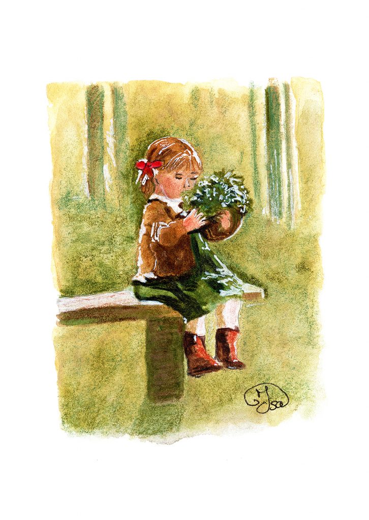 Petite fille sur un banc