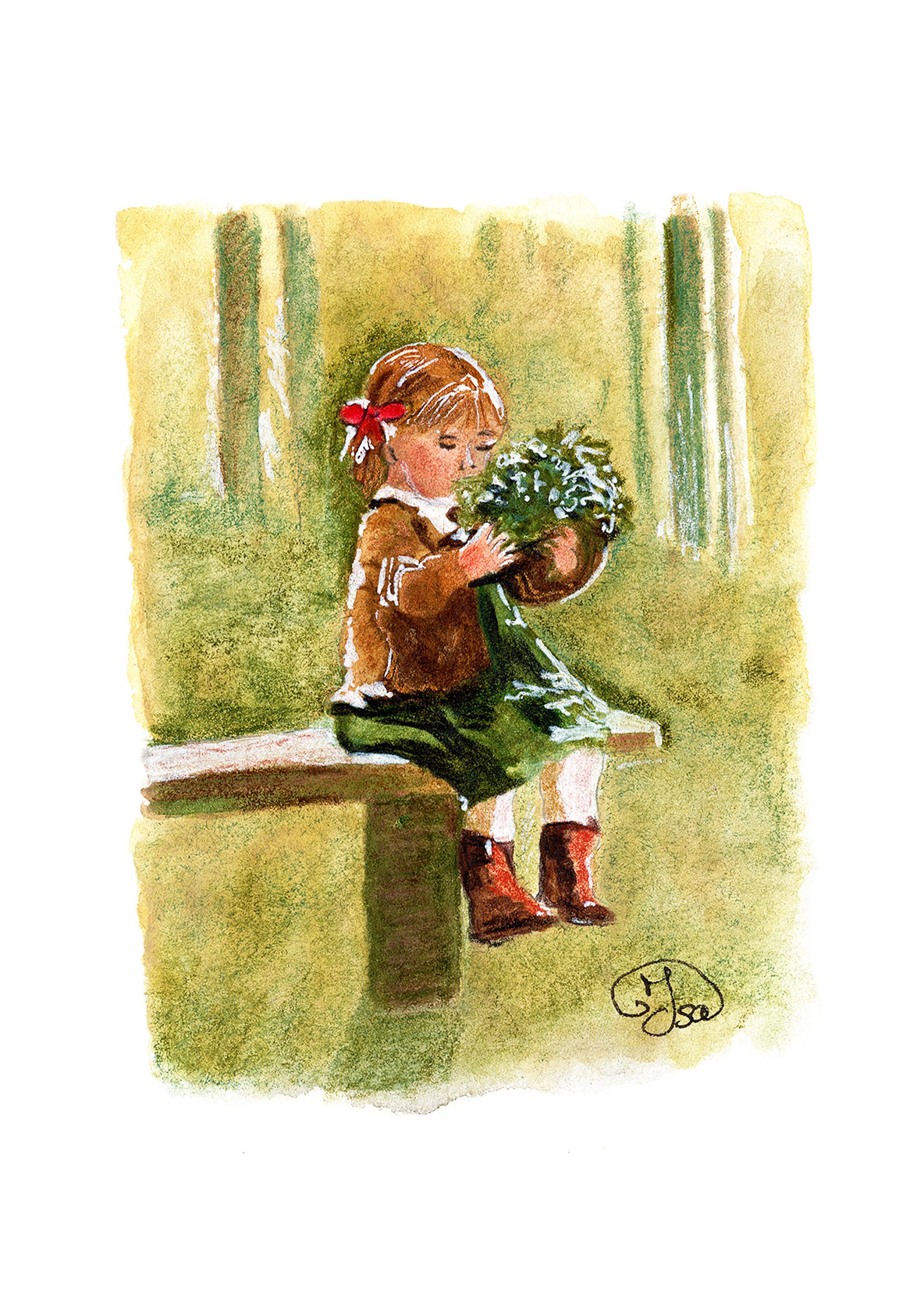 Petite fille sur un banc