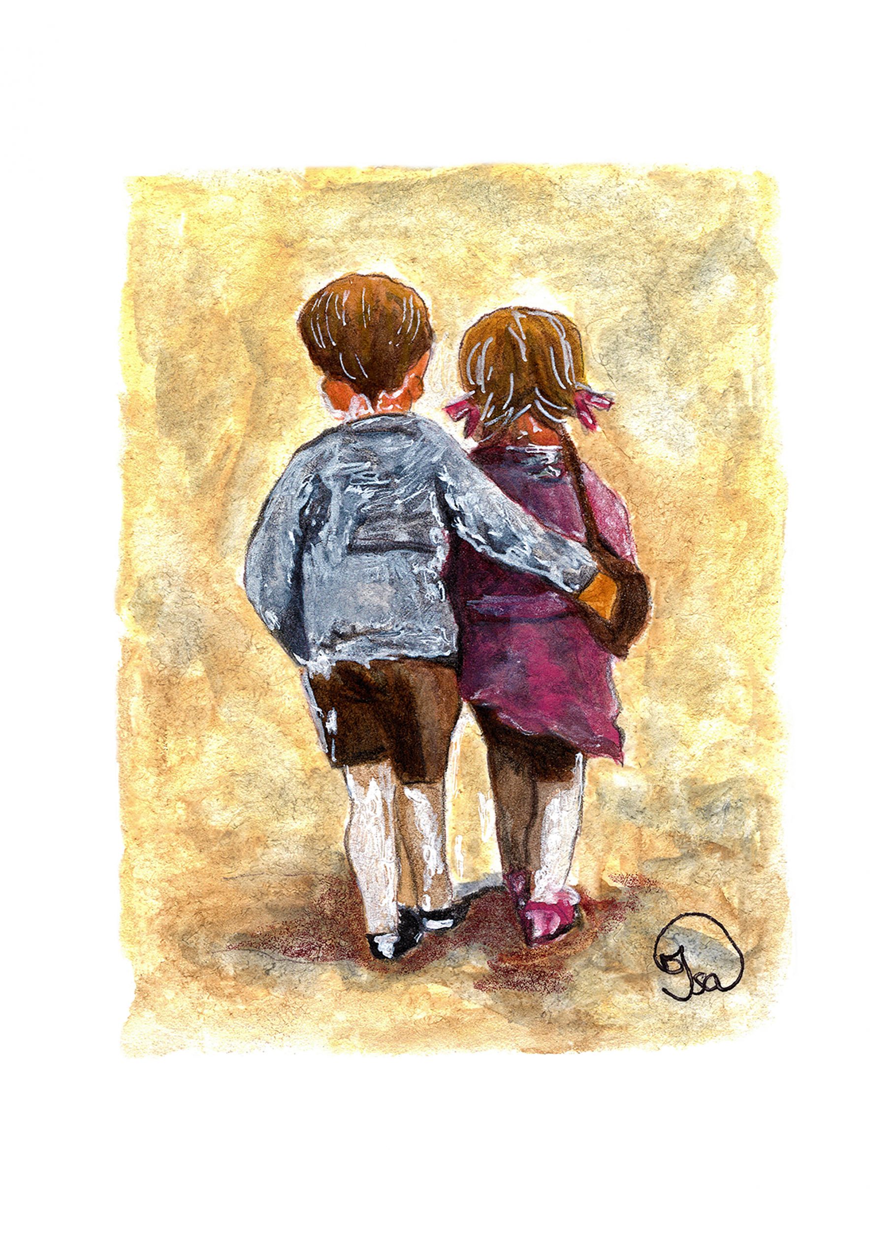 Deux enfants se tenant par la taille