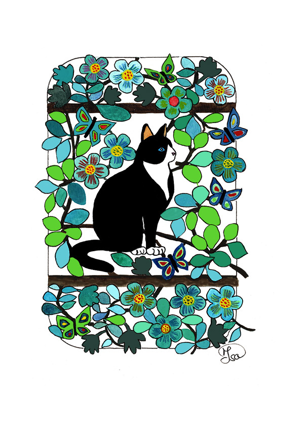 Le chat et les papillons